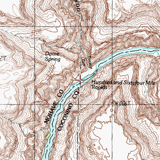 Topographic Map of Hundred and Sixtyfour Mile Rapids, AZ