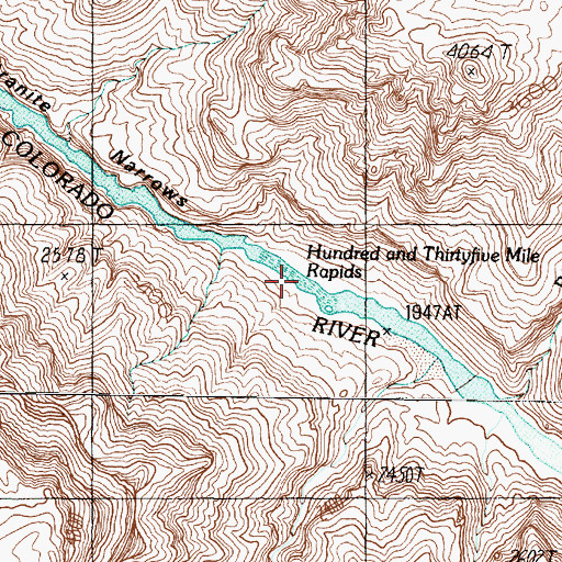 Topographic Map of Hundred and Thirtyfive Mile Rapids, AZ