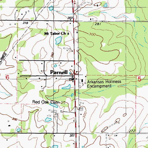 Topographic Map of Parnell, AR