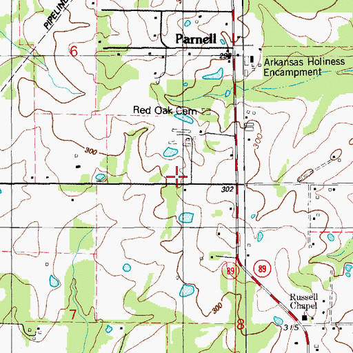 Topographic Map of Red Oaks School (historical), AR