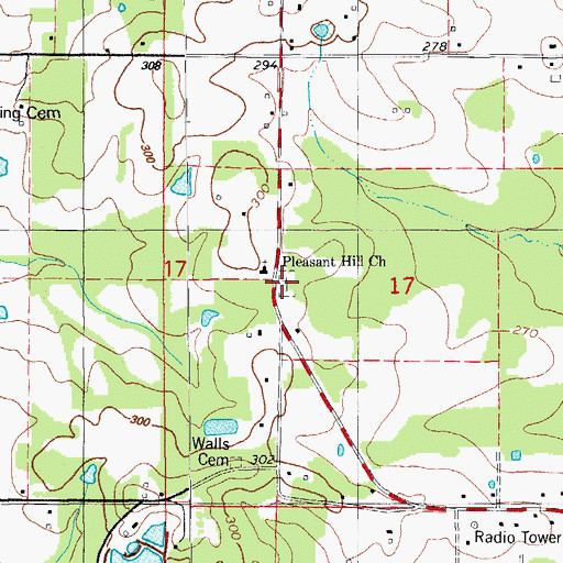 Topographic Map of Pleasant Hill Cemetery, AR
