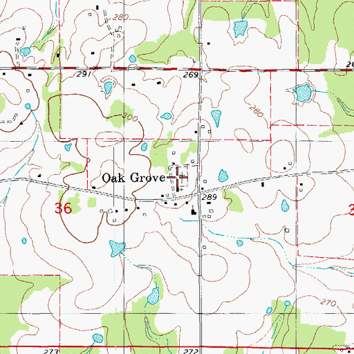 Topographic Map of Oak Grove Cemetery, AR