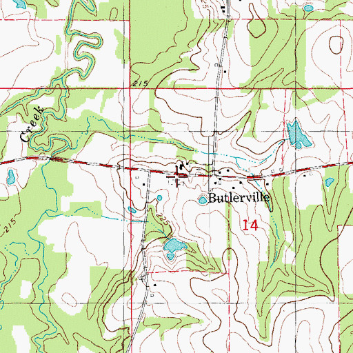 Topographic Map of Butlerville Cemetery, AR