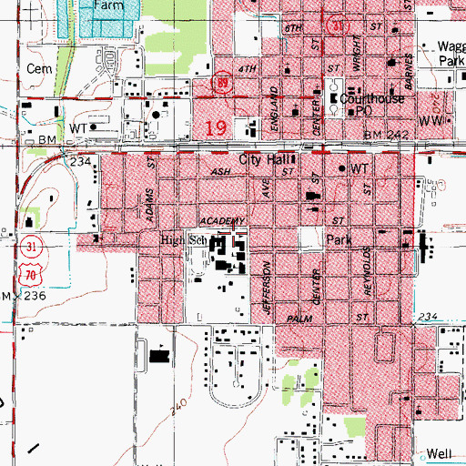 Topographic Map of Lonoke High School, AR
