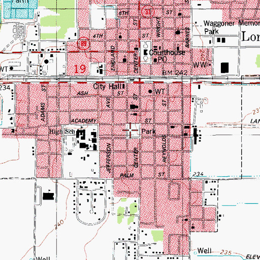 Topographic Map of Lonoke City Park, AR