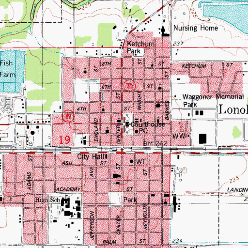 Topographic Map of Lonoke County Courthouse, AR