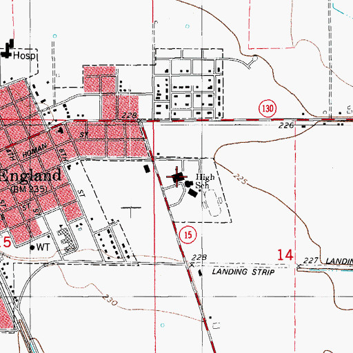 Topographic Map of England High School, AR
