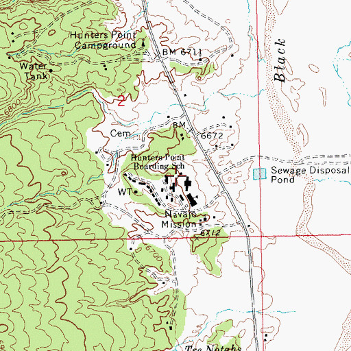 Topographic Map of Hunters Point Boarding School, AZ