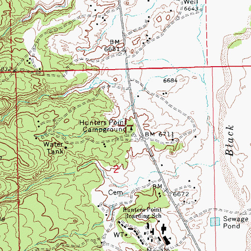 Topographic Map of Hunters Point Campground, AZ