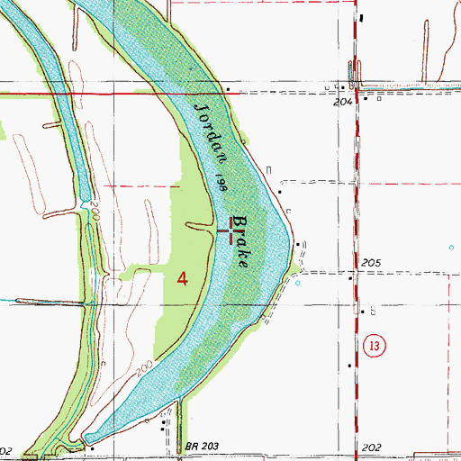 Topographic Map of Jordan Brake, AR