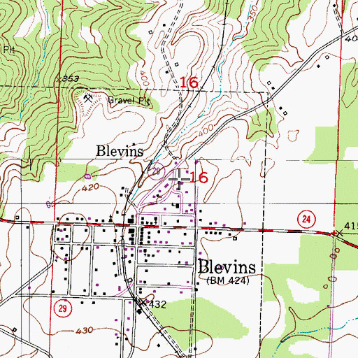 Topographic Map of Blevins Elementary School, AR