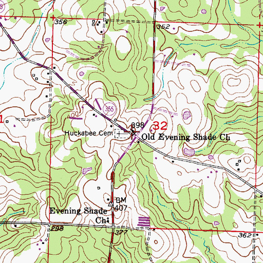 Topographic Map of Evening Shade, AR