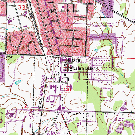 Topographic Map of Hope High School, AR