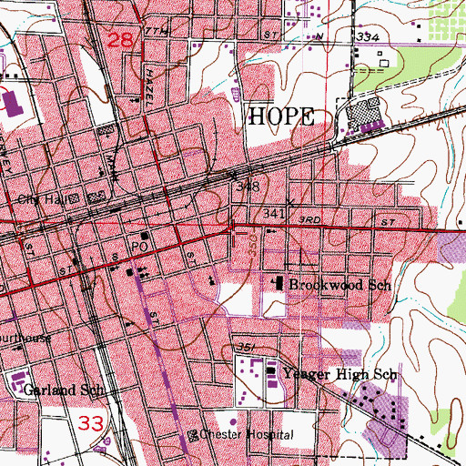 Topographic Map of Hope Village Shopping Center, AR