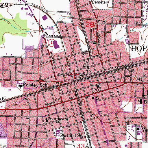 Topographic Map of Hope City Hall, AR