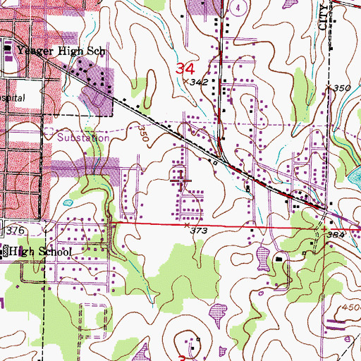 Topographic Map of Green Acres, AR
