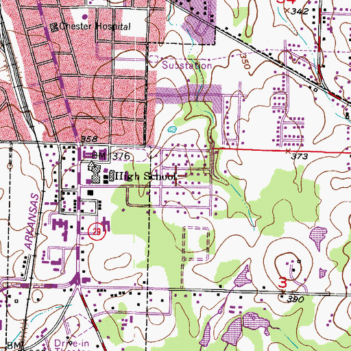 Topographic Map of Pines Addition, AR