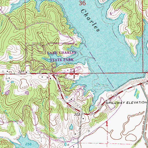 Topographic Map of Lake Charles State Park, AR