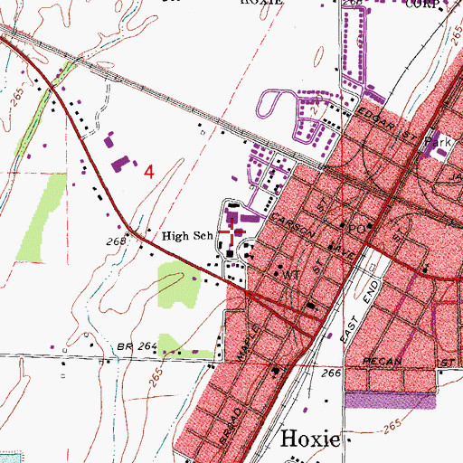 Topographic Map of Hoxie High School, AR