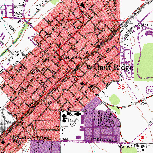 Topographic Map of Walnut Ridge City Hall, AR