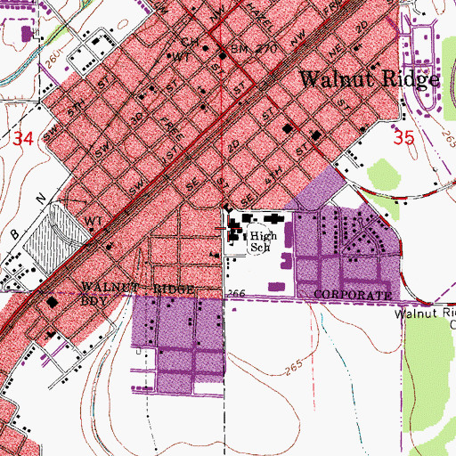 Topographic Map of Walnut Ridge High School, AR