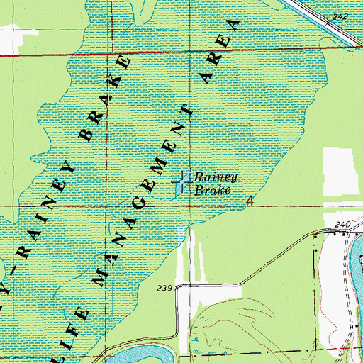 Topographic Map of Rainey Brake, AR