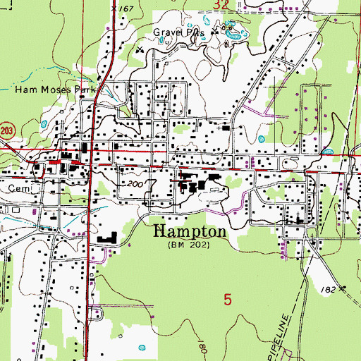 Topographic Map of Hampton High School, AR