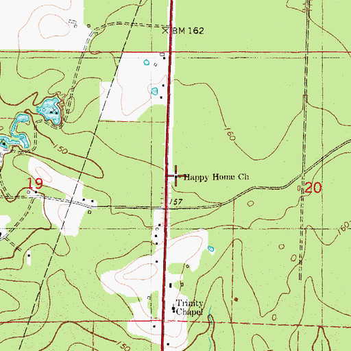 Topographic Map of Happy Home Church, AR