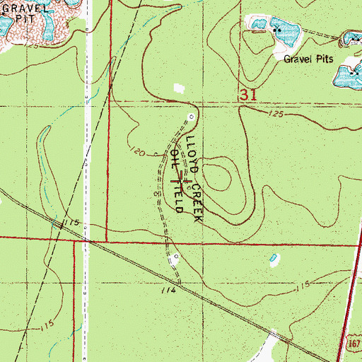Topographic Map of Lloyd Creek Oil Field, AR
