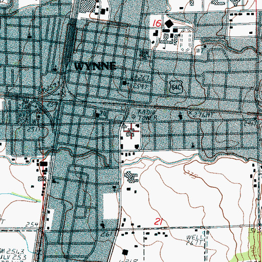 Topographic Map of Cross County Courthouse, AR