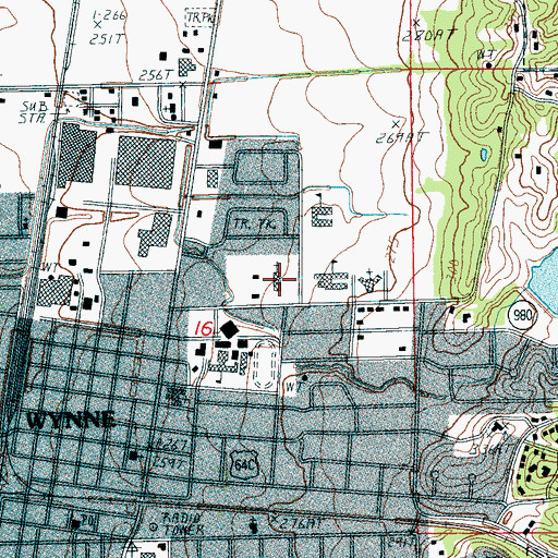 Topographic Map of Wynne Church of Christ, AR