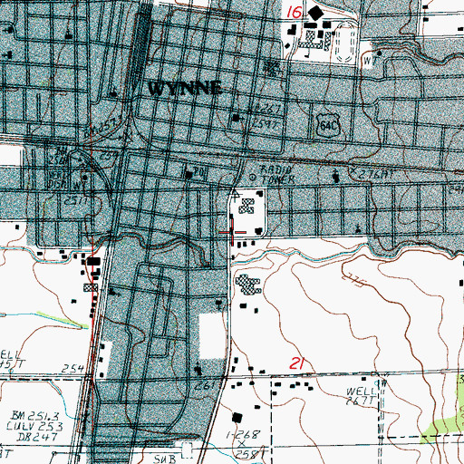 Topographic Map of Wynne City Hall, AR