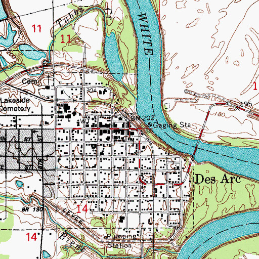 Topographic Map of Prairie County Courthouse, AR