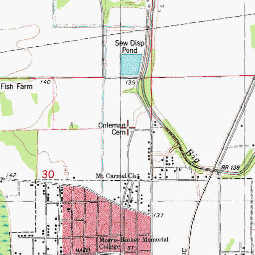 Topographic Map of Coleman Cemetery, AR