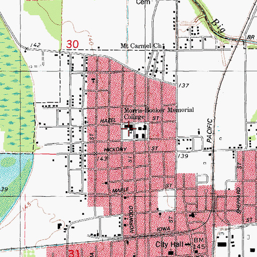 Topographic Map of Morris-Booker Memorial College, AR