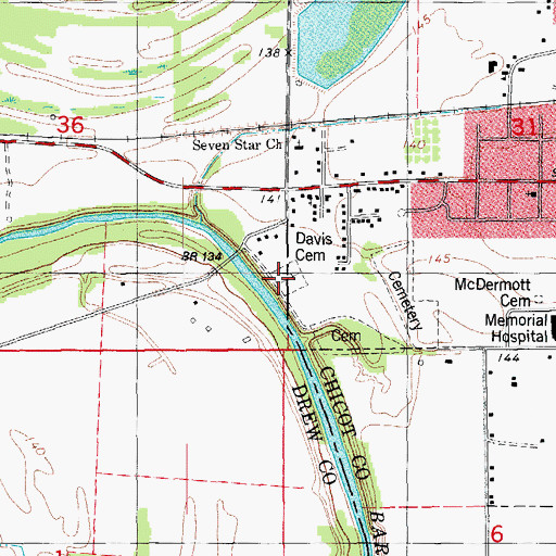 Topographic Map of Davis Cemetery, AR