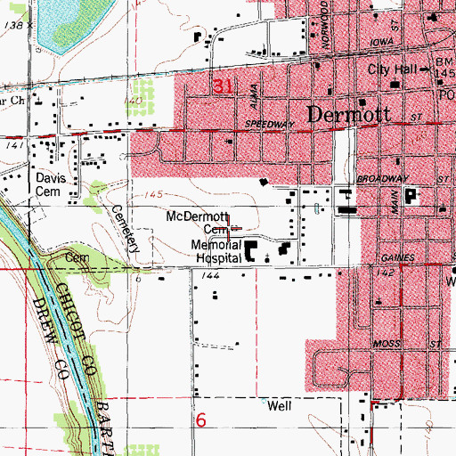 Topographic Map of McDermott Cemetery, AR