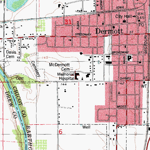 Topographic Map of Memorial Hospital, AR