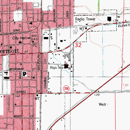 Topographic Map of Dermott Middle School, AR