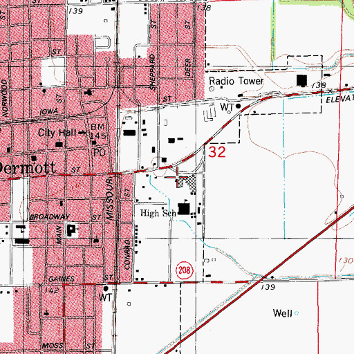Topographic Map of Dermott Upper Elementary School, AR