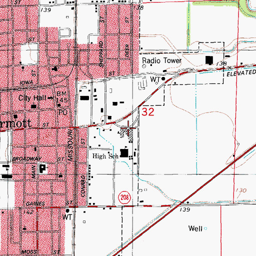 Topographic Map of Dermott Elementary School, AR