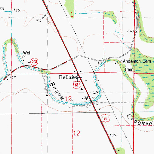 Topographic Map of Bellaire, AR