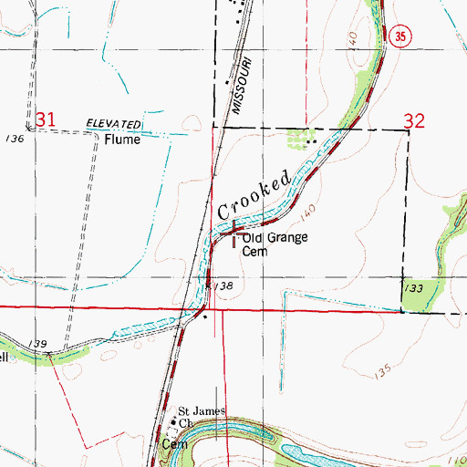 Topographic Map of Old Grange Cemetery, AR