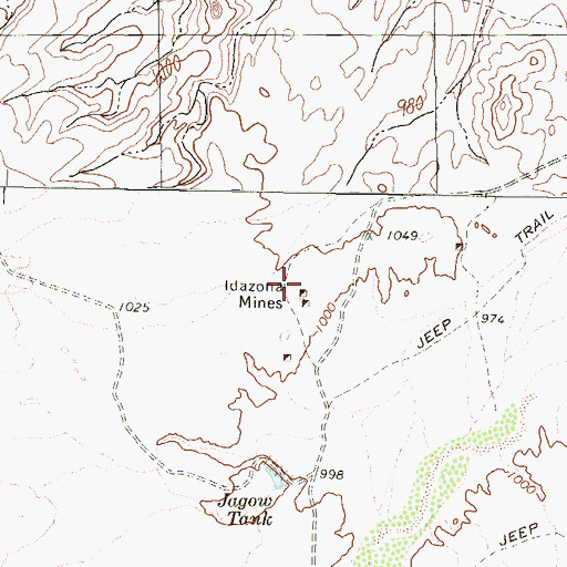 Topographic Map of Idazona Mines, AZ