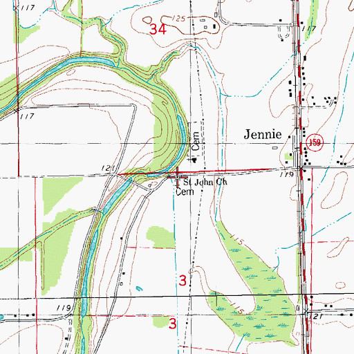 Topographic Map of Saint John Cemetery, AR