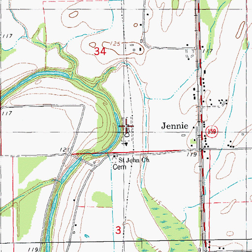 Topographic Map of Jennie Cemetery, AR