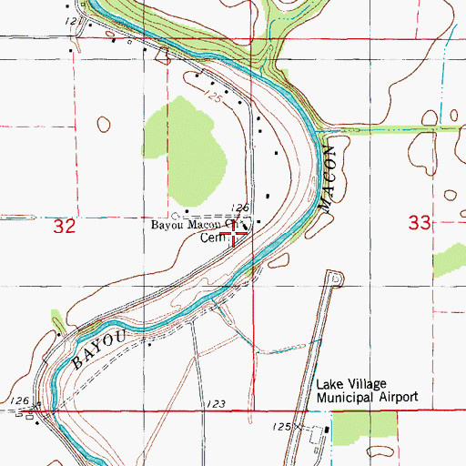 Topographic Map of Bayou Macon Cemetery, AR
