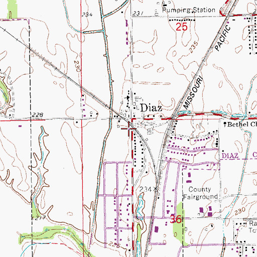 Topographic Map of Diaz City Hall, AR