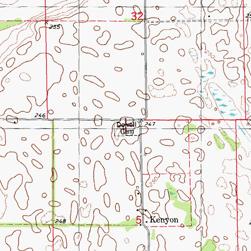 Topographic Map of Dowell Cemetery, AR
