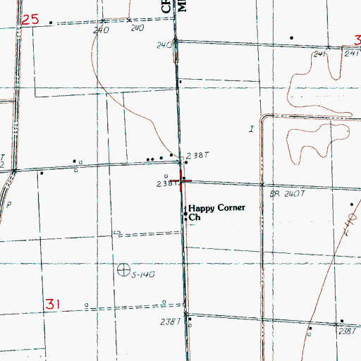 Topographic Map of Happy Corners, AR